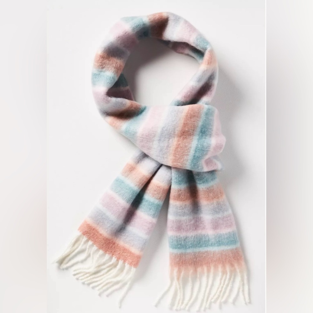 Anthropologie Multicolor Striped Fringe Scarf